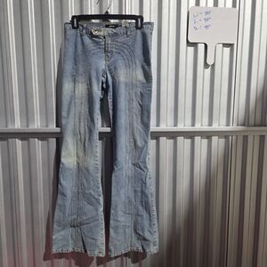 Vtg Y2K JNCO Girlie Horseshoe Flare Jeans Size 7 30x32 Low Rise 8" Light Wash...